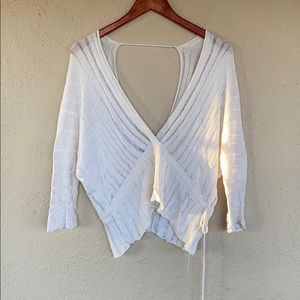Kate O’Connor deep V white sheer sweater top